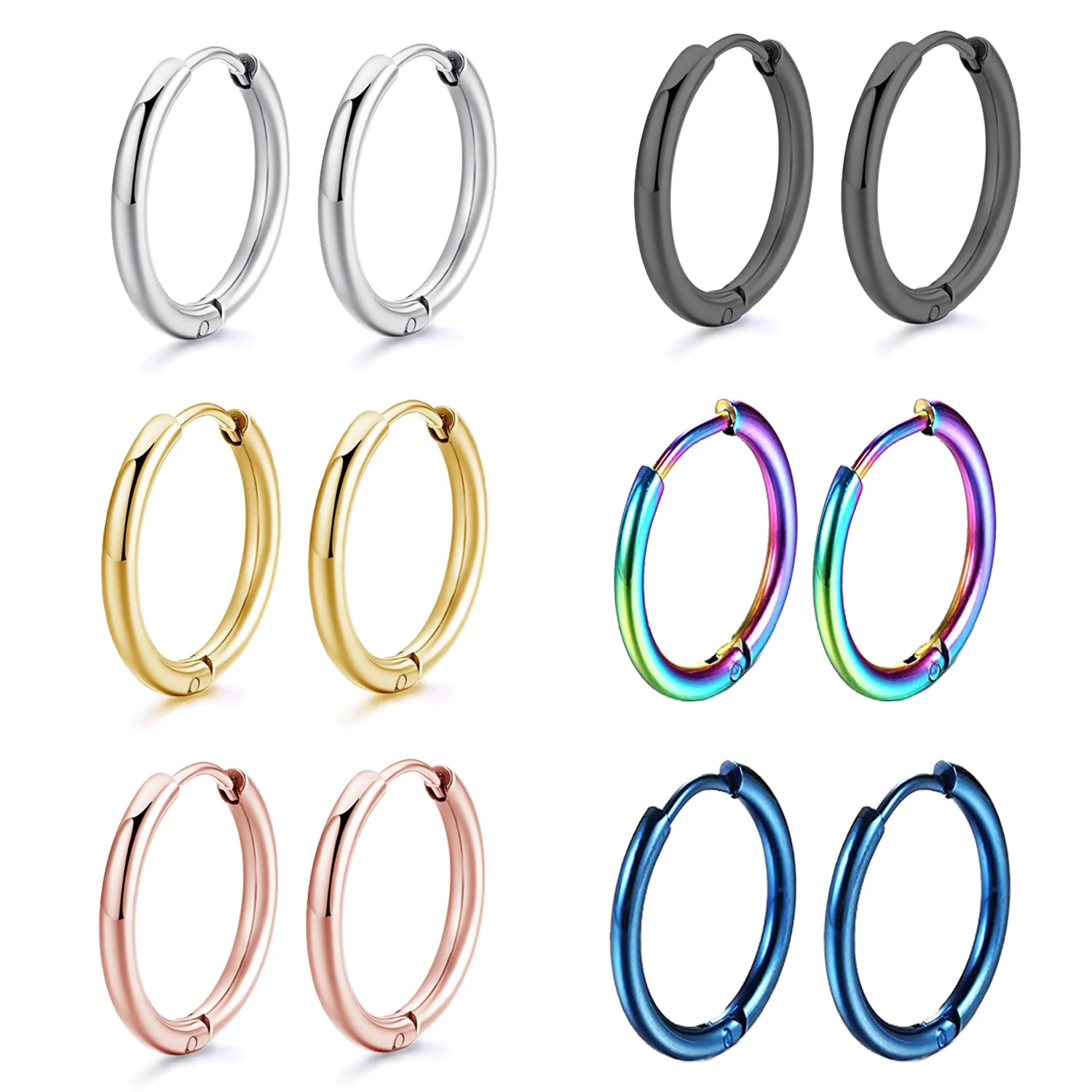 1pair Small Fine Hoop Earrings For Women/Men Stainless Steel Anti-allergy Ear Buckle Classic Popular Ear Jewelry 8-20mm