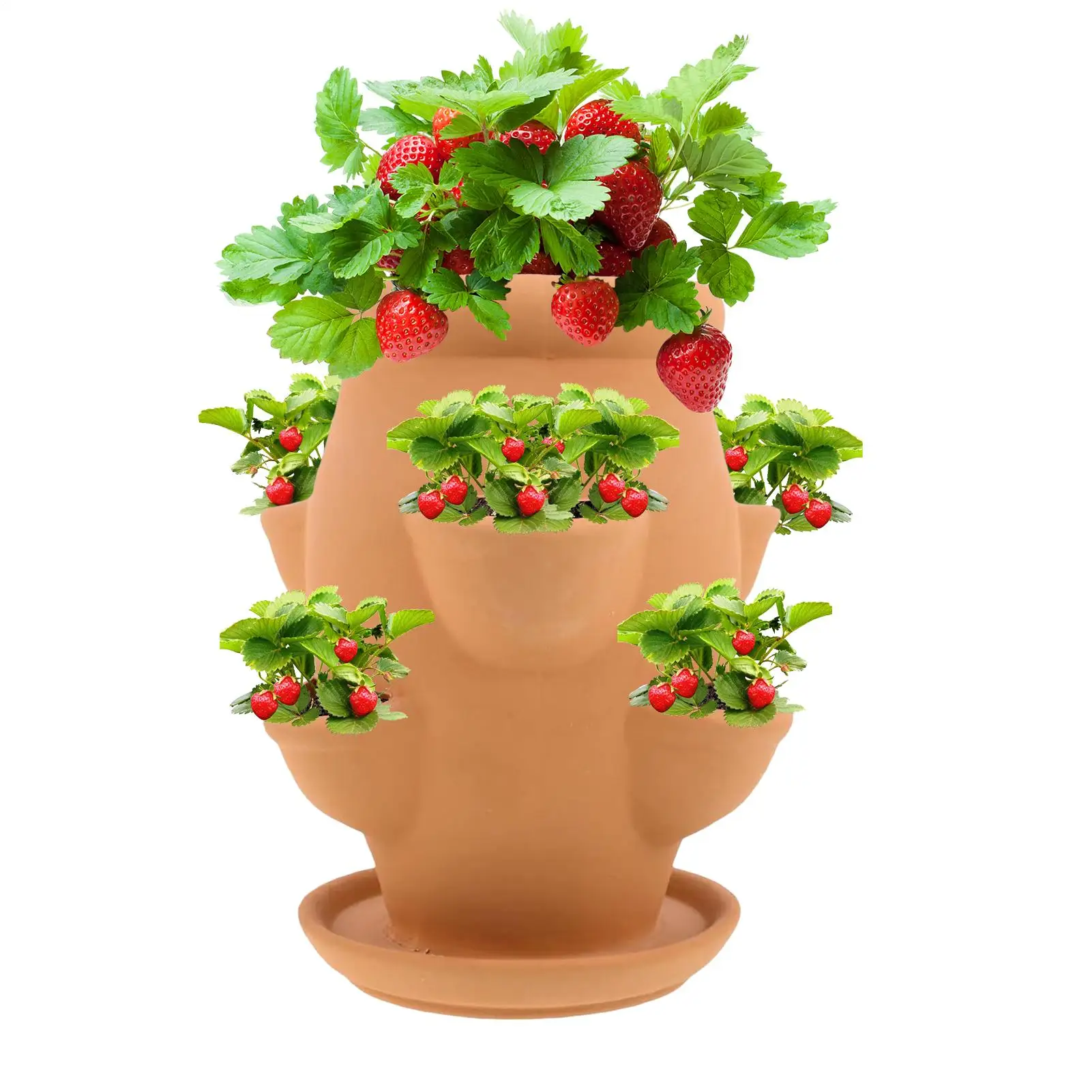 

Strawberry Pot Terracotta Strawberry Planter Flower Pot Vertical Flowerpot Container With Tray Gardening Accessories For Yard