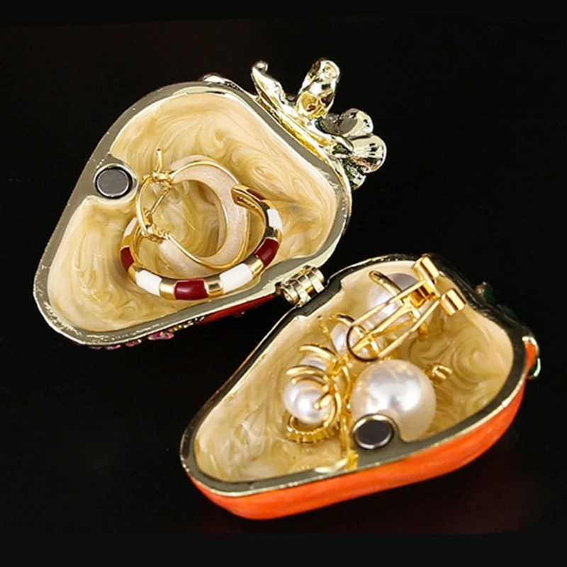 X6HE Multiple Compartment Strawberry Jewelry Storage Case Secure Closure Necklace Earring Protective
