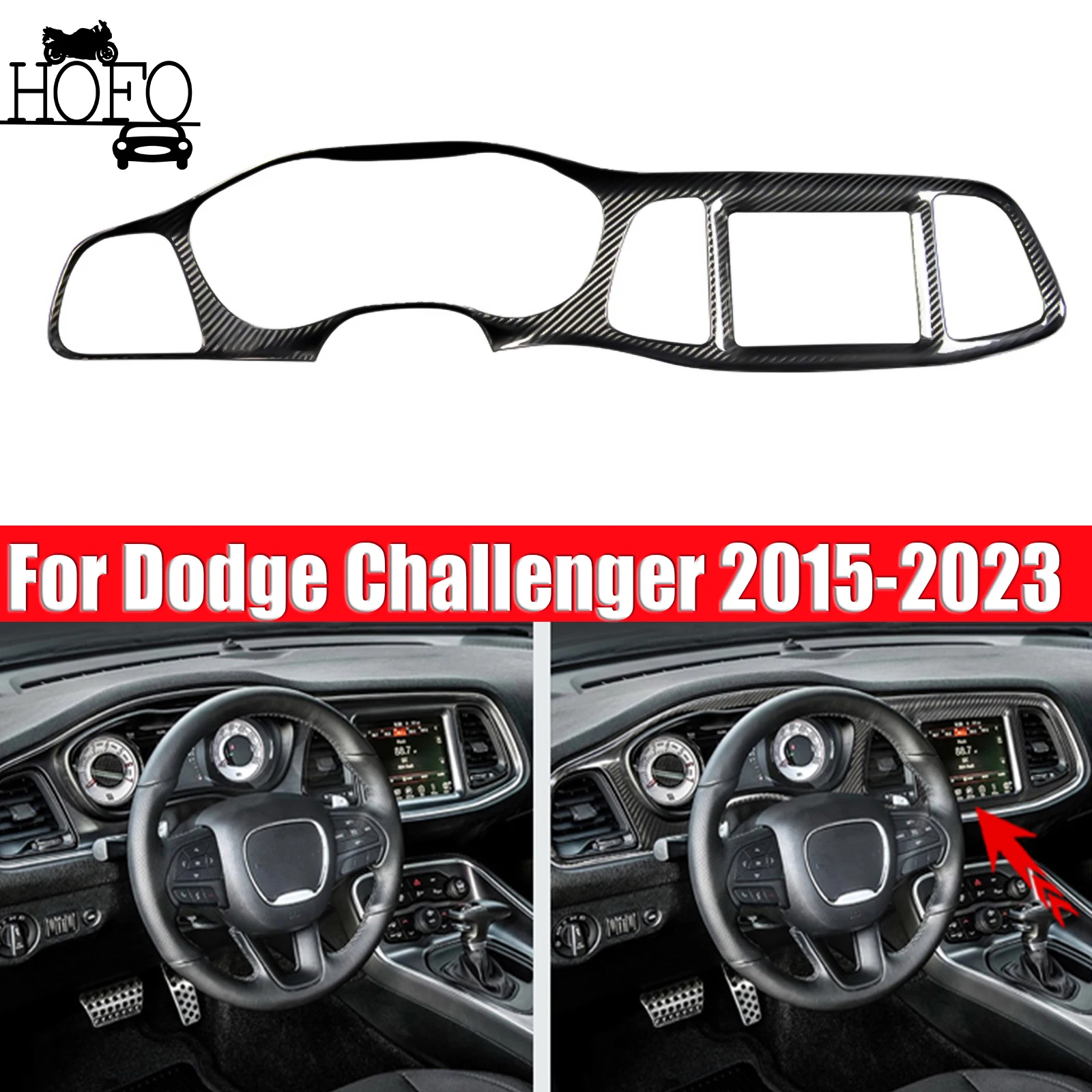 1PC Central Control Dashboard Panel Trim Cover For Dodge Challenger 2015-2023