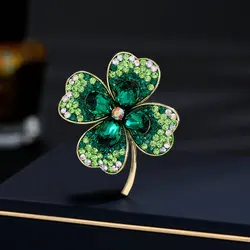 Rhinestone Clover Brooches For Women Green Purple Red Color Pin Peace And Health Plant Jewelry pin accessories