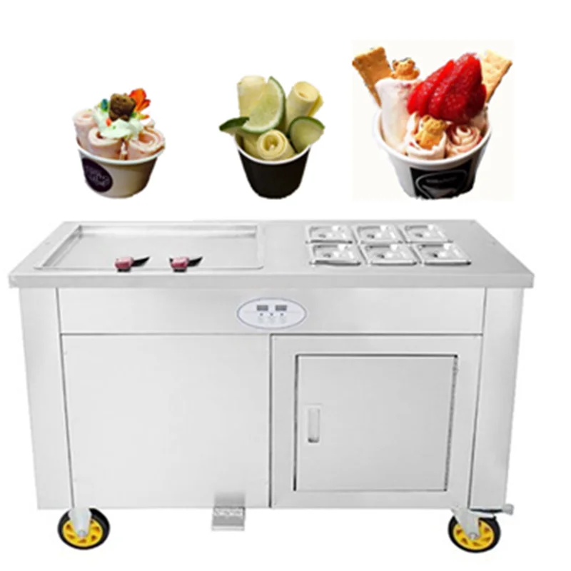 

Fried Ice Cream Machine Commercial Single Pot 6 Barrels Refrigerated Yogurt Maker Thai Square Plate