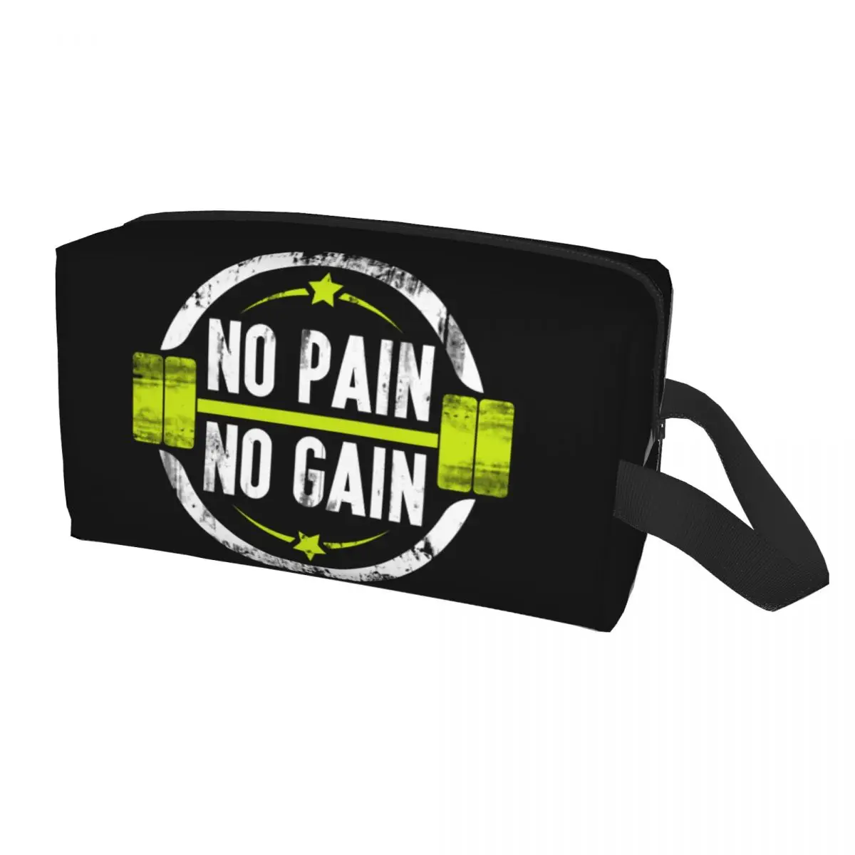 Custom No Pain No Gain Toiletry Bag Women Bodybuilding Fitness Gym Makeup Cosmetic Organizer Lady Beauty Storage Dopp Kit Case