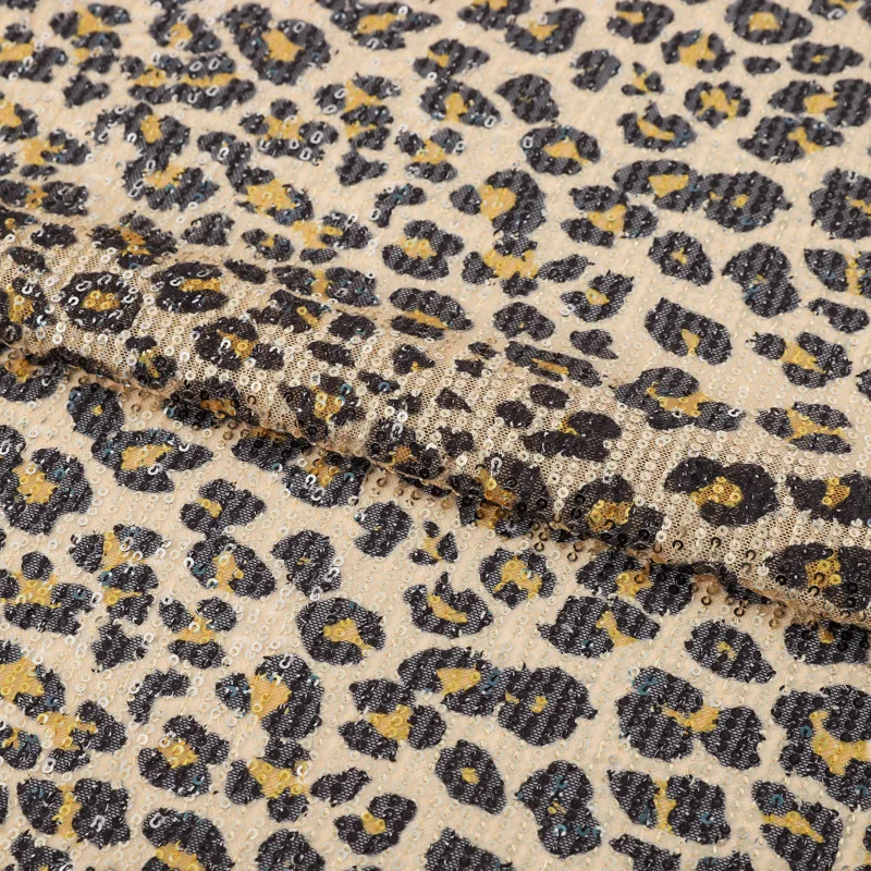 50cm/100cm Leopard Print Embroidery Mesh Sequin Fabric African Tulle Lace Fabrics Nigerian Fabric for Clothing DIY Sewing