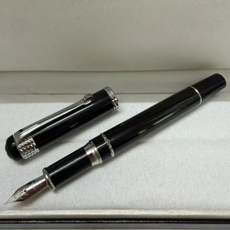 M Brand Black Silver Diamond Cut Business Fountain/Rollerball Pen, Luxury Office Gift Writing Pen( No Pen Box Included)