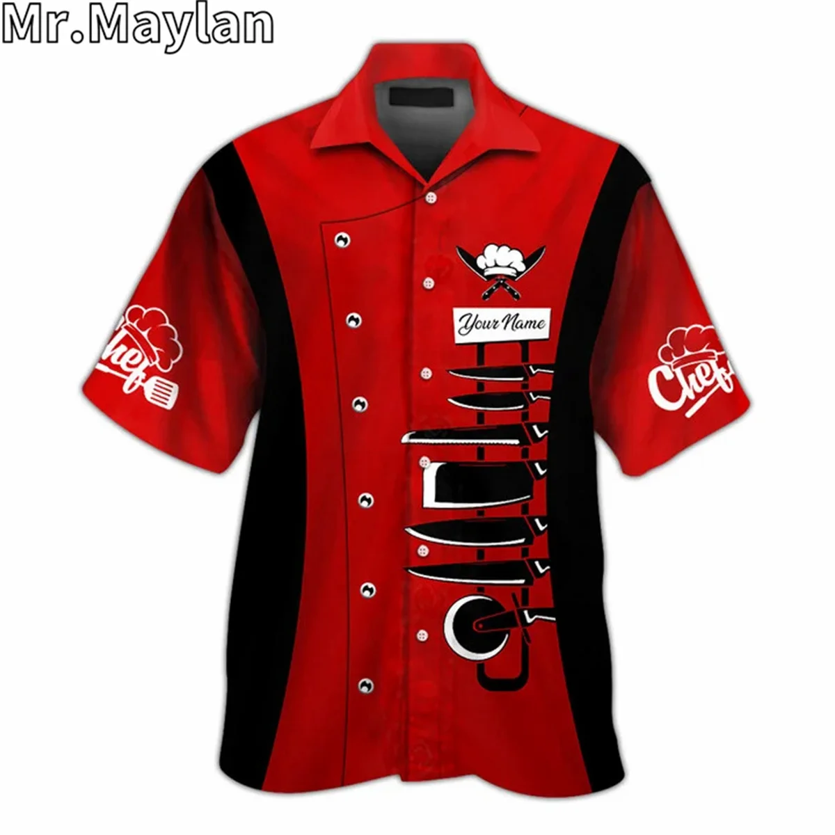 CUSTOM NAME CHEF UNIFORM CHEF KNIVES 3D Hawaii Shirt Men Summer Short Sleeve Tee Men Shirts 2024 Oversized 5XL Chemise Homme -44