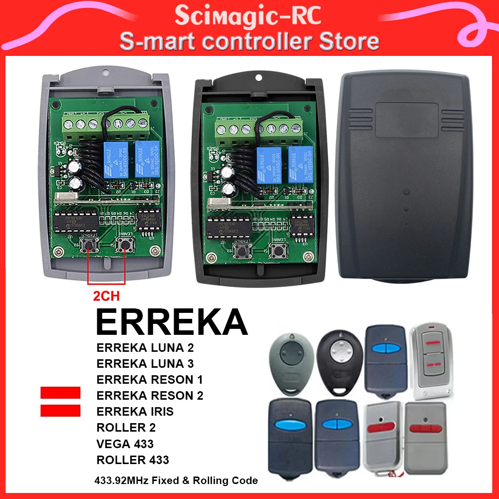 2 รูปแบบ 433mhz ประตูโรงรถสําหรับ ERREKA รีโมทคอนโทรลโรงรถ 2 ช่อง 12 V-24 V สําหรับโรงรถประตูควบคุม