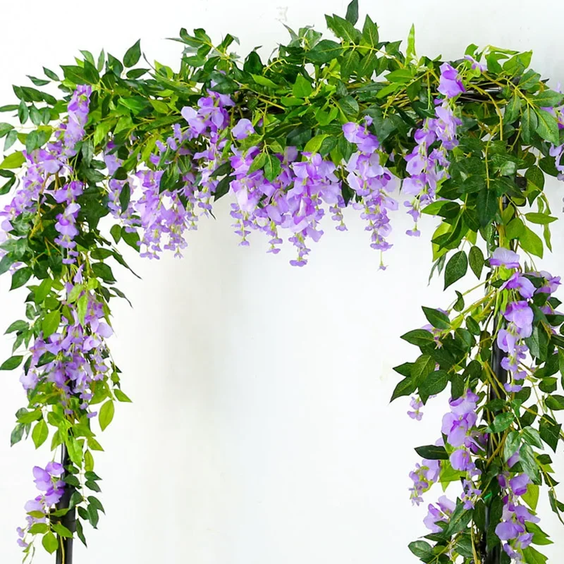 1.85M Wisteria Artificial Flowers Vine Garland Wedding Arch Decoration Fake Plants Foliage Rattan Trailing Faux Flowers Ivy Wall