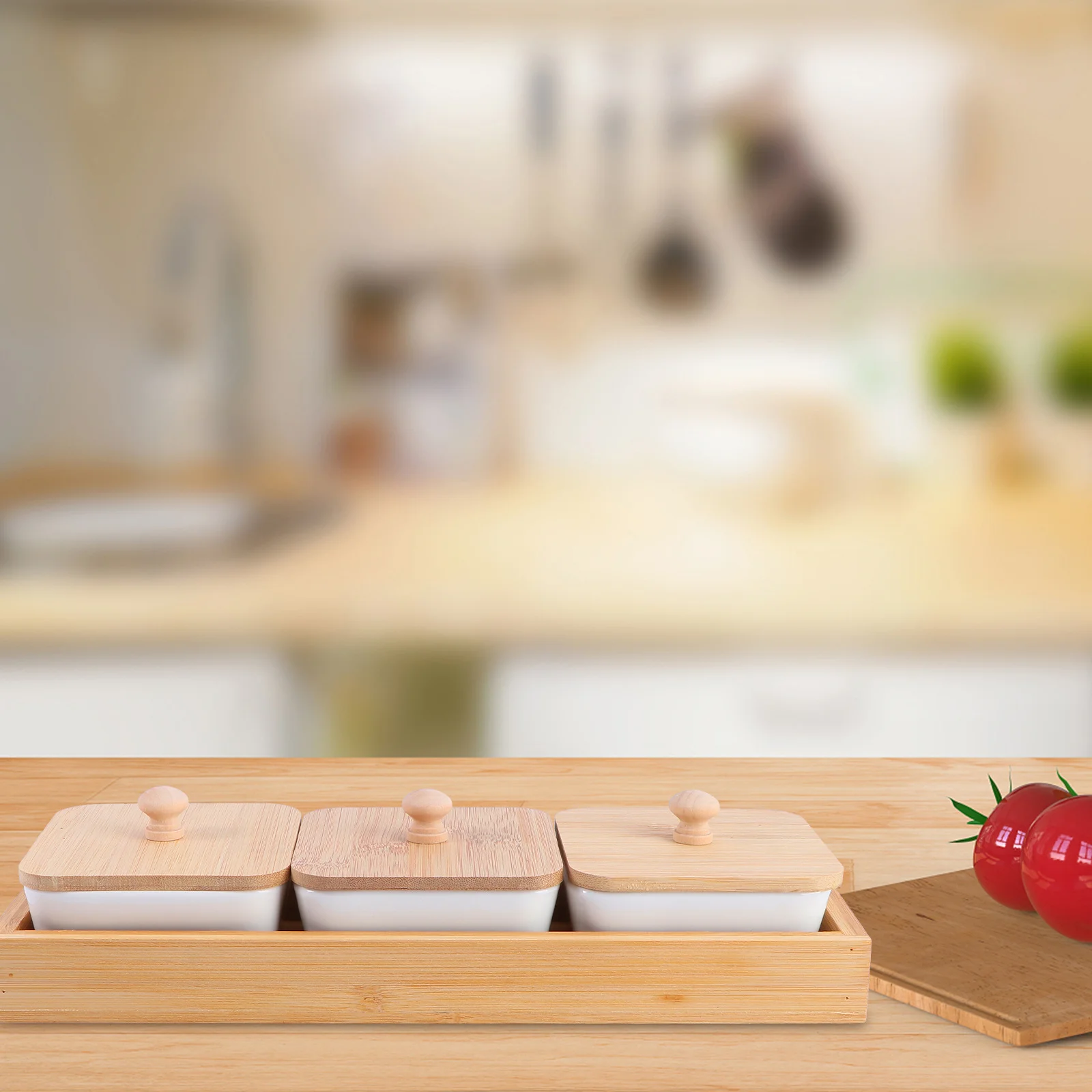 

1Set Ceramic Divided Food Storage Plate Multi-Purpose Snack Tray Wood Material Food Dish for Dried Fruit Pastry Serving