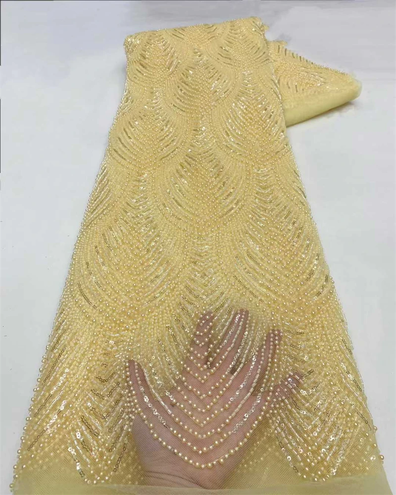 

African Lace Fabric Sequins Beaded Embroidery Groom Nigerian Bridal High Quality French Tulle Lace Fabric For Wedding