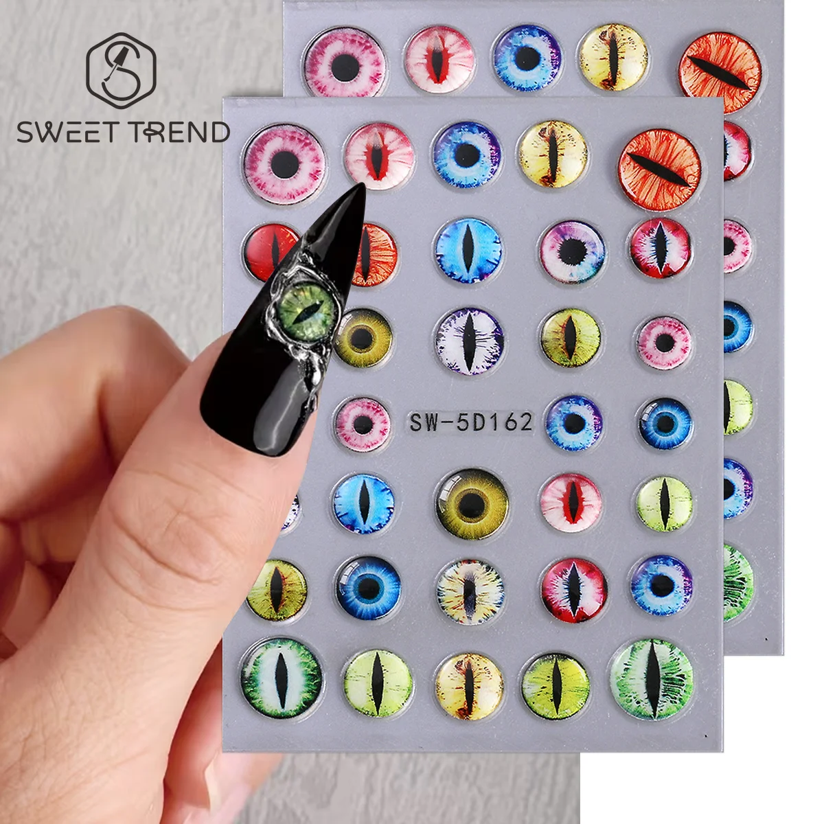 1/2pcs 5D Single Cat’s Eye Design Nail Embossed Stickers Gothic Evil Eyes Halloween Adhesive Decal Holiday Manicure Decor Slider