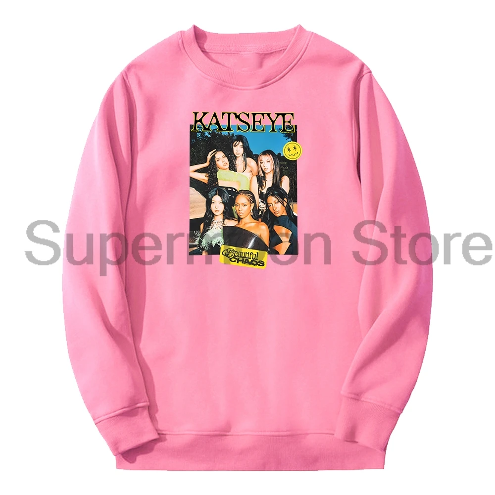 Kpop Katseye Beautiful Chaos Photo Merch Crewneck كم طويل ملابس الشارع الشهير الرجال النساء البلوز البلوز