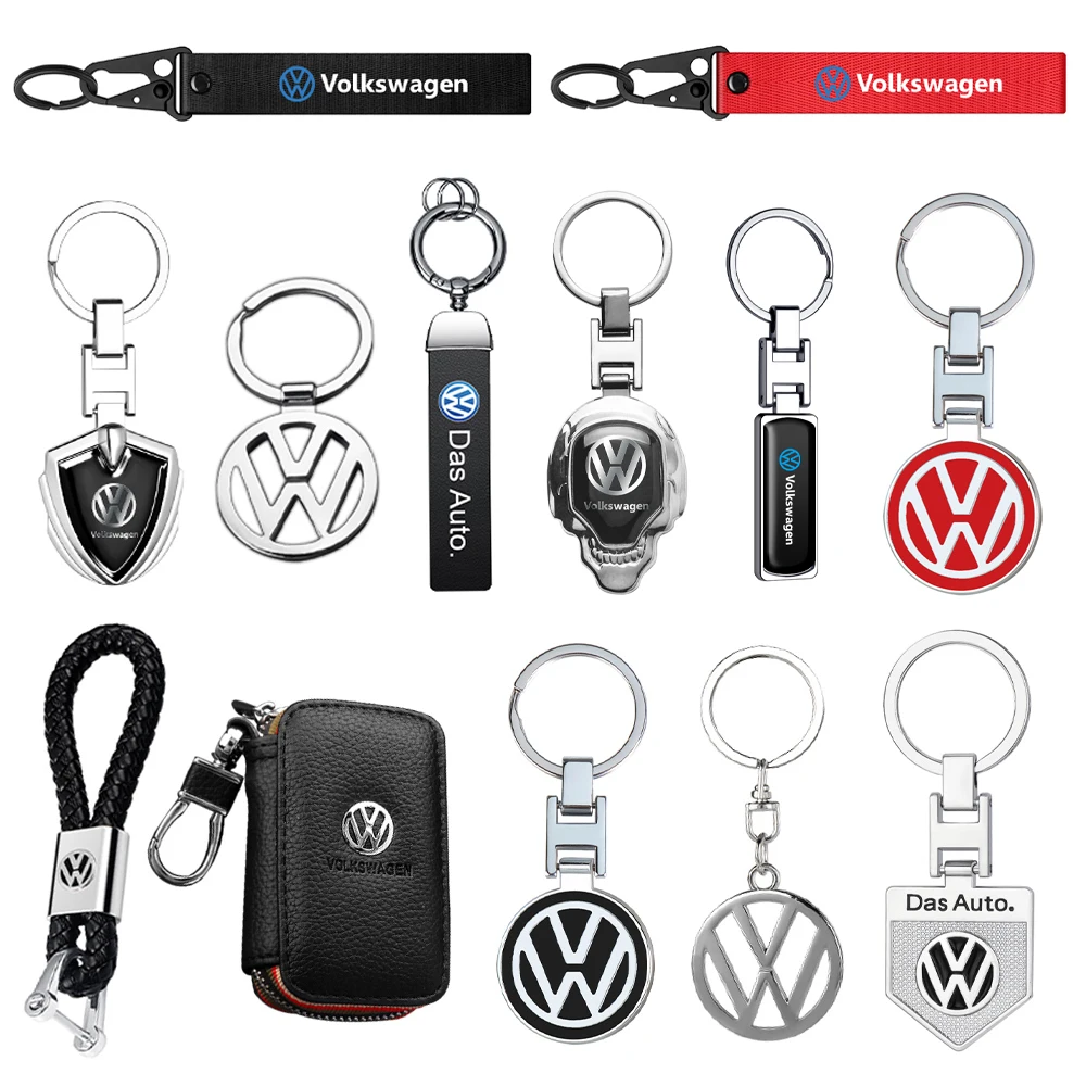 1pcs Metal Leather Car Logo Key Chain Braided Rope Keyring For Volkswagen Golf 4 mk5 Passat b8 b5 VW Sharan Polo 6R Tiguan Rline