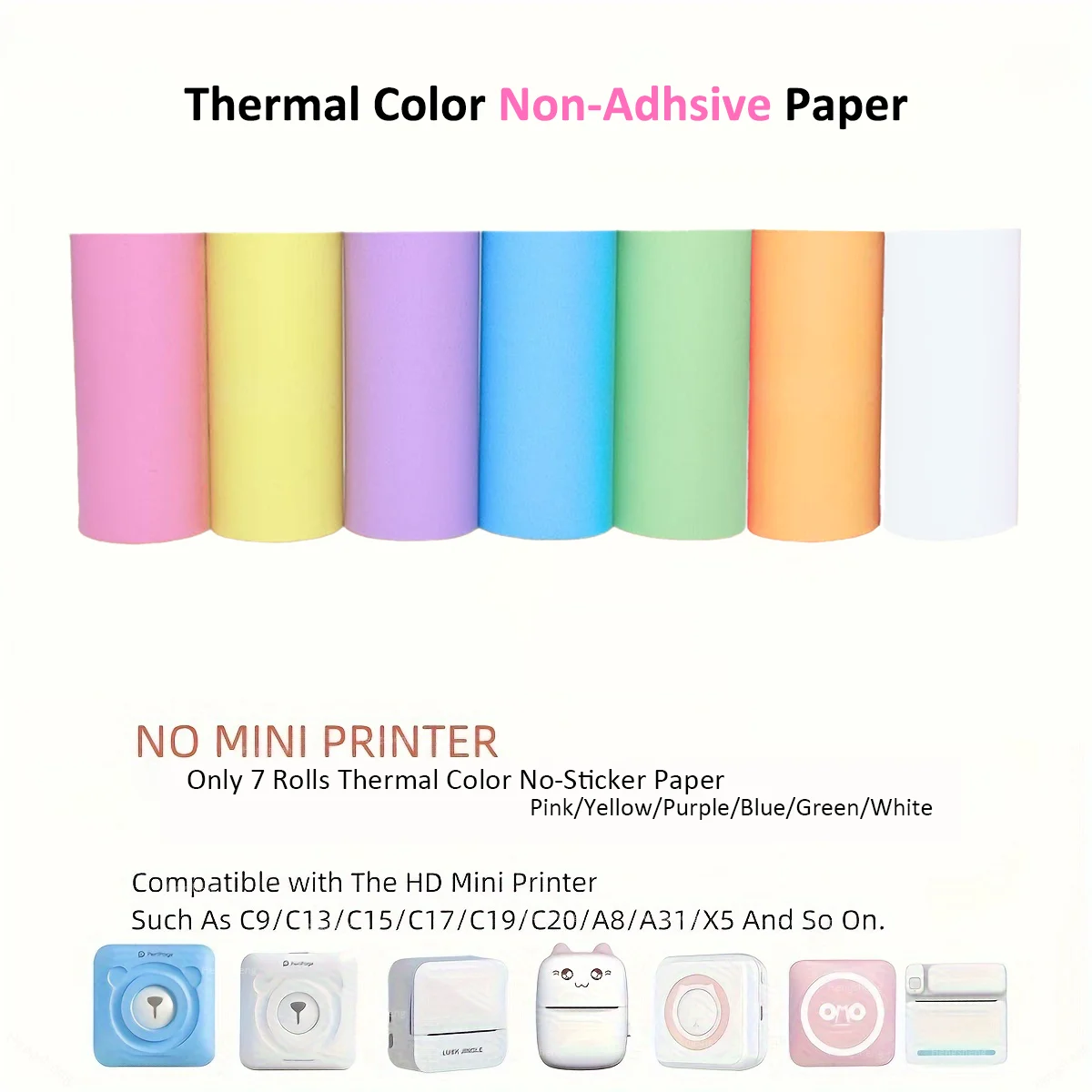 57x25mm Rainbow Thermal Paper Rolls BPA Free 7 Colors for Mini Printers/Instant Camera, School Projects/Logistics Labels