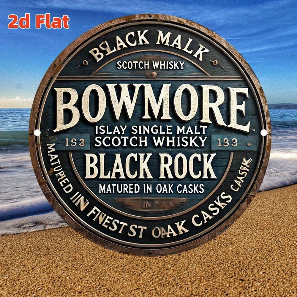 2D Flat Vintage Bowmore Islay Single Malt Whisky Metal Sign Oak Cask Distillery Home Bar Wall Decor