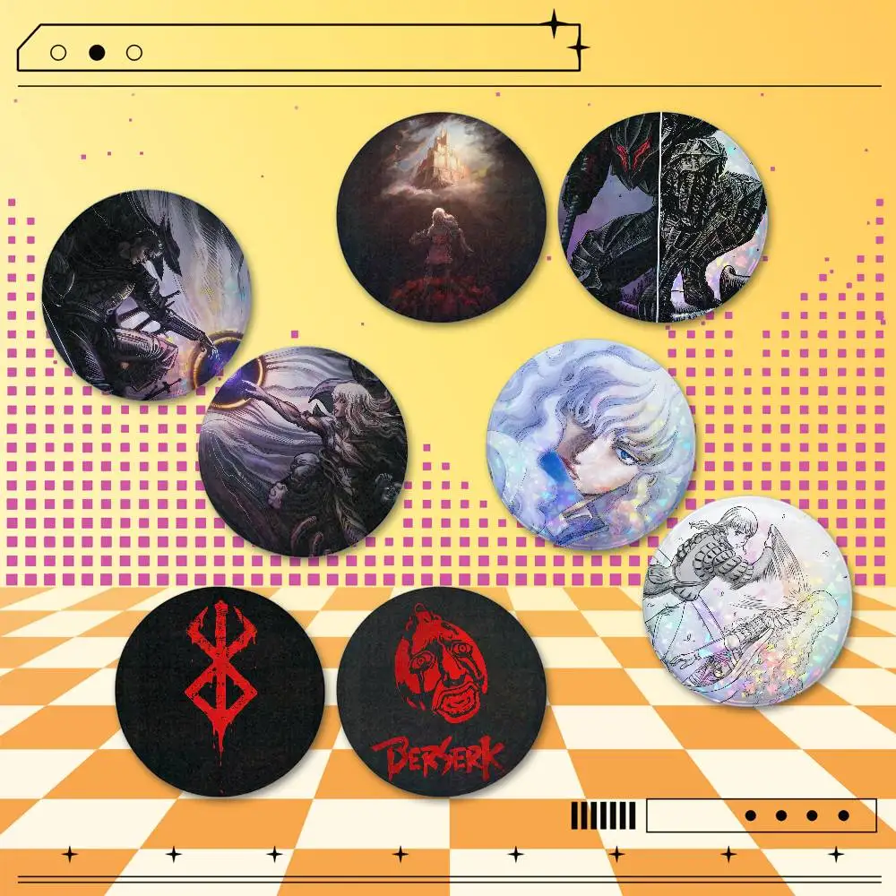 Berserk 2 Pieces Anime Holographic Badge Pins 25/32/44/58/75mm Round Brooches for Bag Backpack Hat Decor Fan Collection Gifts