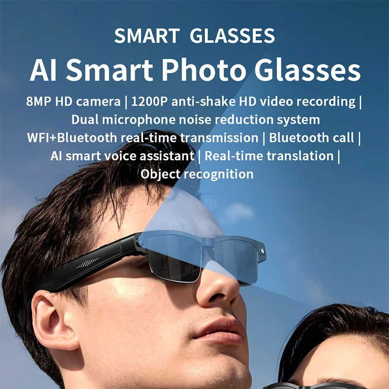 2026 4K AI Smart Glasses Voice Assistant Control 270mAh Battery 800W HD Camera 1200P Video Shoot Bluetooth Call Sunglasses New