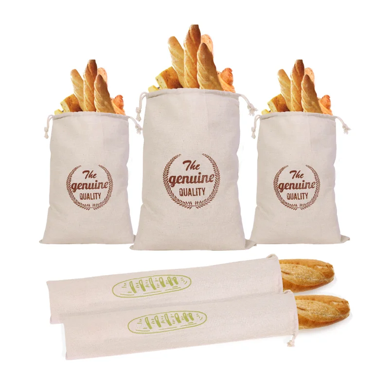 Linen Bread Bag Reusable Baguette Cotton Drawstring Storage Bag Loaf Homemade Bread Fresh Eco Friendly Keeping  for Baguette