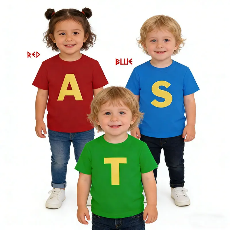 Carnival Shirts Alvin and The Chipmunks Red Kids Clothes Girls and Boys  S/P Movie Promo Geek Animation Graphic A/S/T Cotton Tee