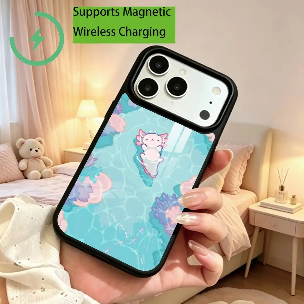 C-Cute C-Cartoon Axolotl  Phone Case For iPhone17,16,15,14,13,12,11 Plus,Pro Allows magnetic wireless charging Gift