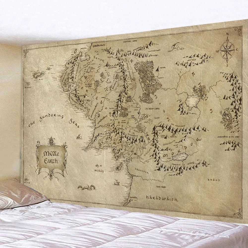 Tapestry for Bedroom Tapestry Tassel Pirate Treasure Map Hippie Antique Golden Island Carpet College Dorm Living Room Decoration