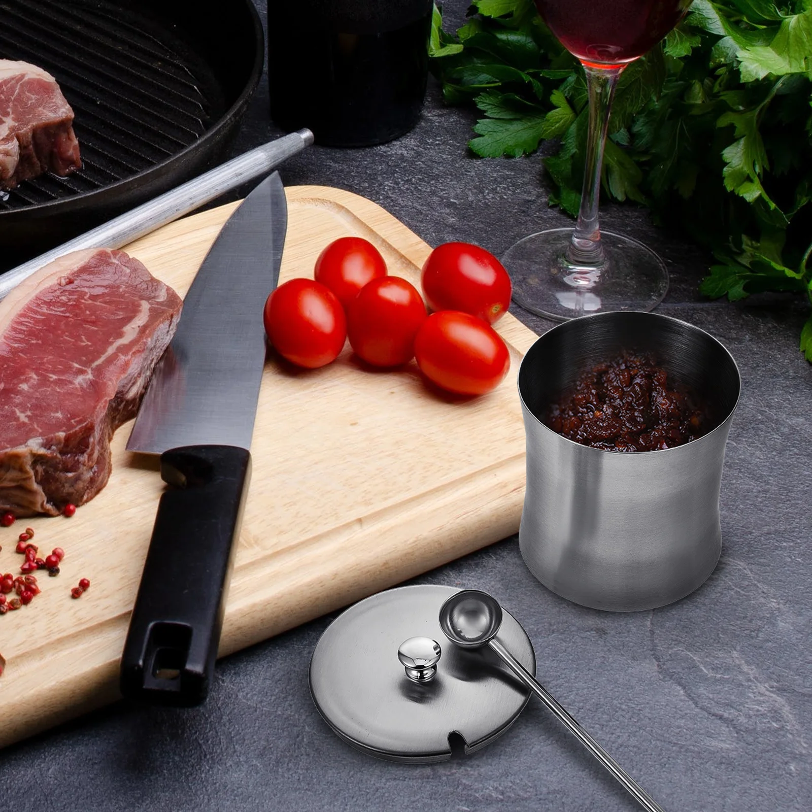 

1Set Waist-Shaped Condiment Pot Stainless Steel Seasoning Jar Kitchen Pepper Salt Sugar Storage Holder Multipurpose Kitchen