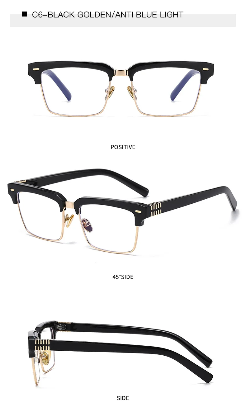 SHAUNA Fashion Nieten Halbrahmen Sonnenbrille UV400 Quadratische Anti-Blaulicht-Brille – Detail 14