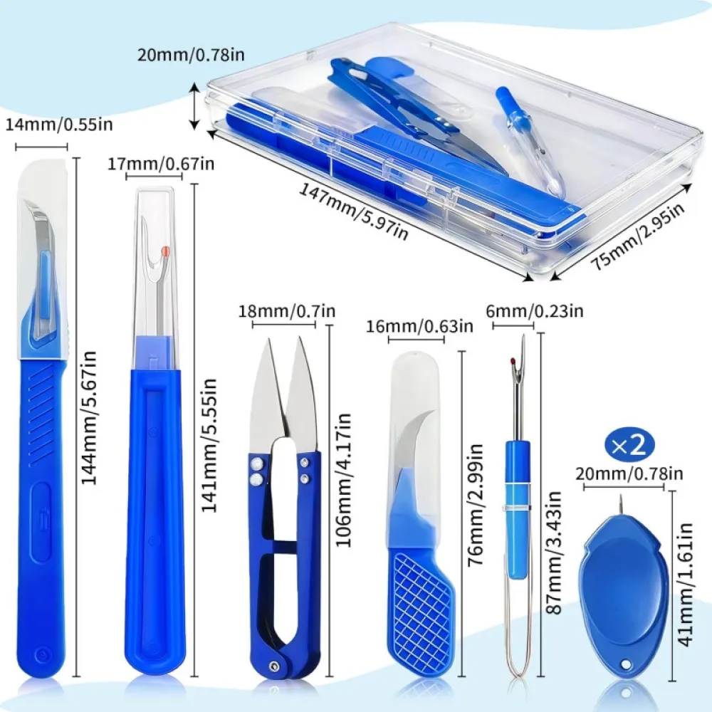  7Pcs Seam Ripper Sewing Tool Kit Stainless Steel Thread Snips Stitch Remover with Storage Box for Quilting Dressmaking Craft