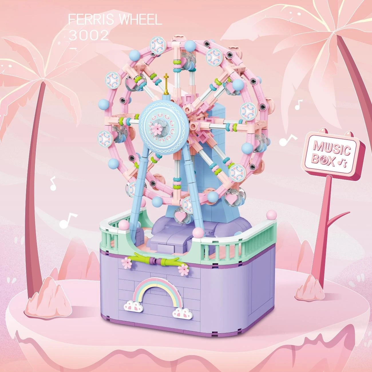 Carousel Ferris Wheel Building Blocks Toys Music Box Model Mini Blocks Toy for Girls Birthday Christmas Gift