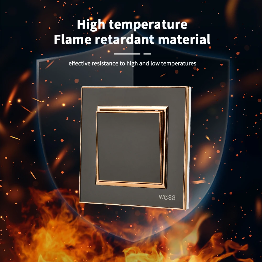 أسود 250 فولت 1 عصابة 1 طريقة الجدار الروك التبديل لهب تشغيل/إيقاف زر مفتاح الإضاءة لوحة أكريليك الاتحاد الأوروبي القياسية 16A التيار المتناوب الكلاسيكية #4