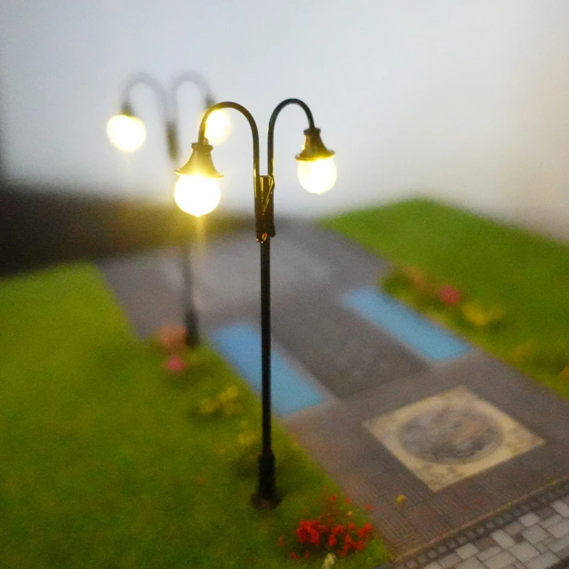 LED Park Lanternas para Trem e Ferrovia, Lâmpada de Rua, Clássico Goose Neck, Lâmpada Plataforma, Layout Posts, Escala HO, 3V, 2PCs