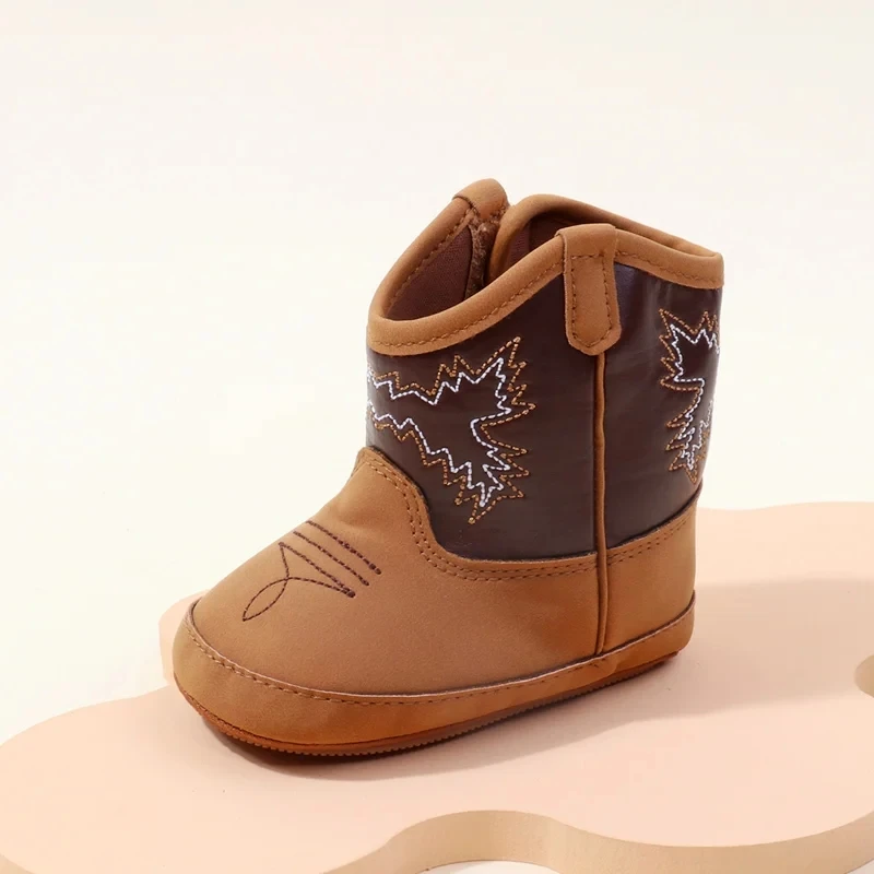 2024 Autumn New Western Cowboy Boots Fashionable and Casual Infant/Toddler Mid length Boots Embroidered Baby Boots for 0-18M