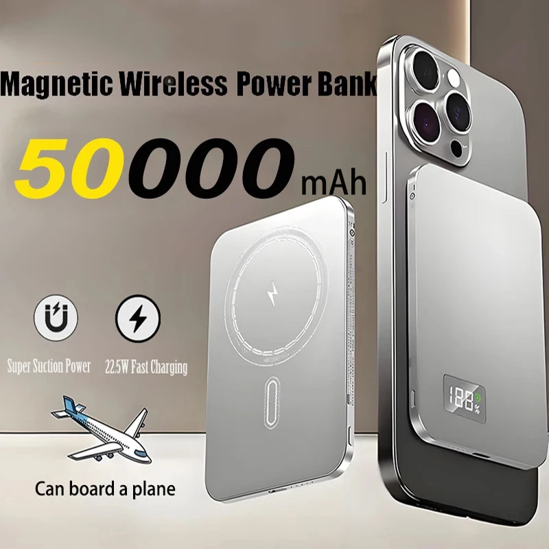 PowerBank magnétique sans fil Portable 50000mAh PD22.5W, charge rapide, batterie externe pour Magsafe pour iPhone Samsung