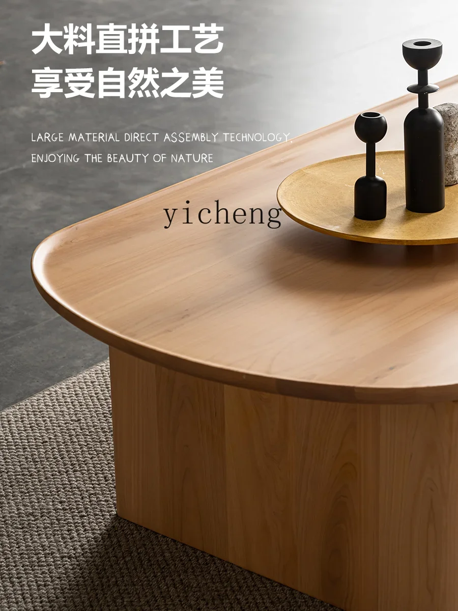 ZK Solid Wood Tea Table Log Style Furniture Oval Silent Style Living Room Home Simple Tea Table