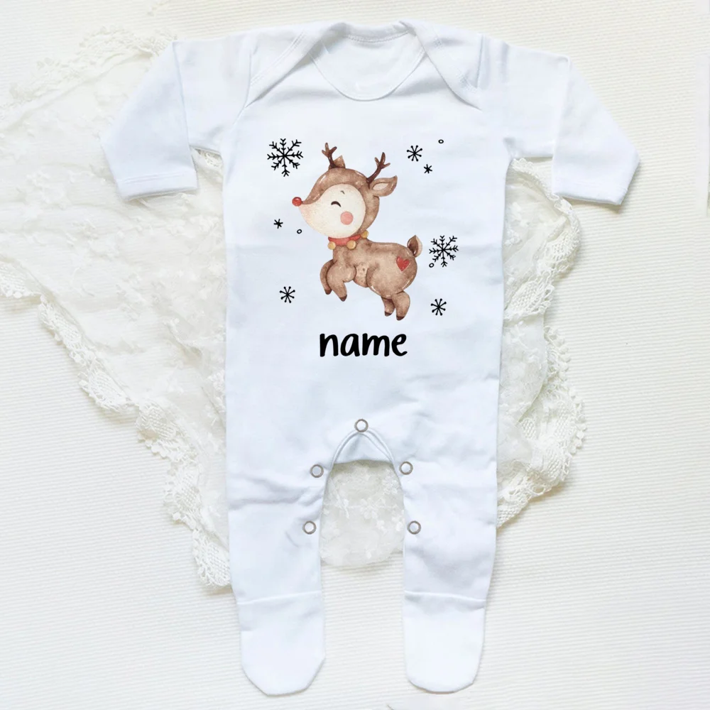 Personalized Snowmen with Name Baby Babygrow Bodysuit Infant Christmas Sleepsuit Newborn Long Sleeve Jumpsuit Baby Xmas Outfit