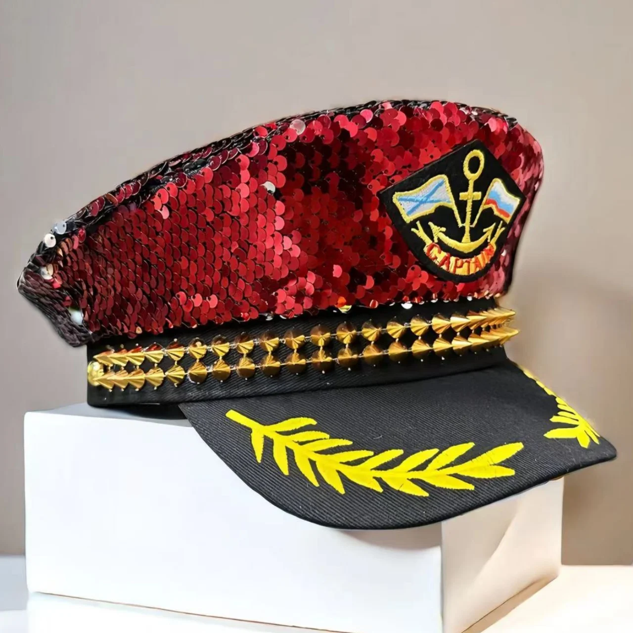 Sequin Navy Cap Luxury Masquerade Festival Captain Hat Women Men Handmade Music Festival Unisex Adult Military Cap Cosplay