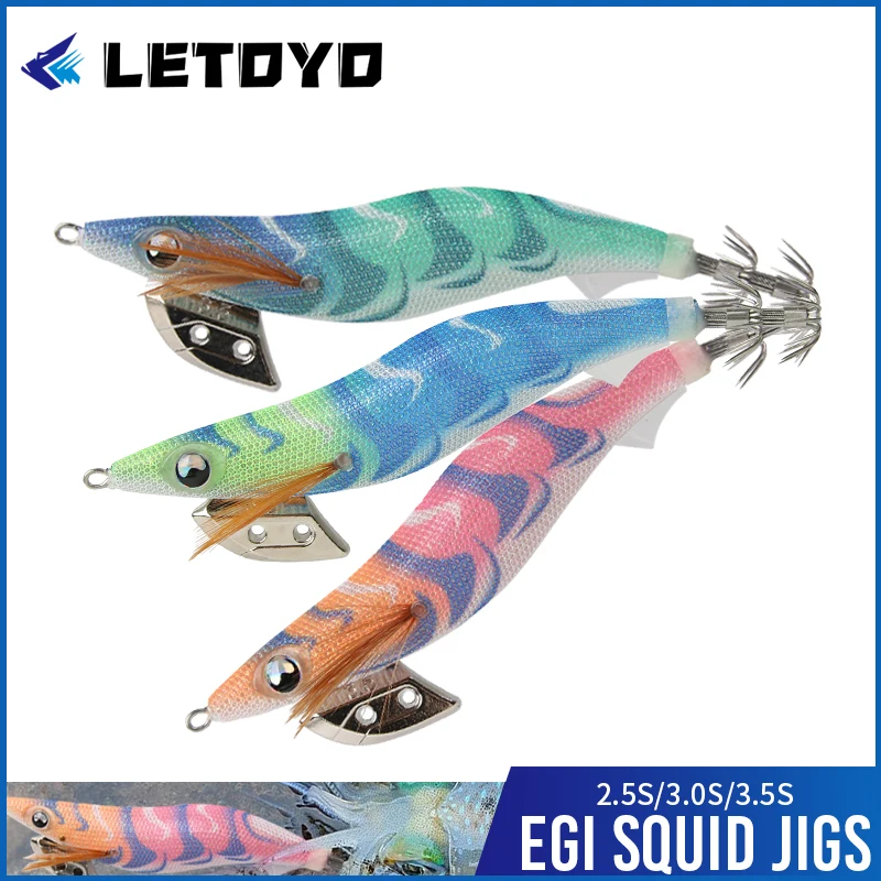 LETOYO Artificial Squid Jig 2.5s#3.0s#3.5s# Squid Fishing Lure Noctilucent Squid Cuttlefish Jig Lure For Sea Fishing Sinking Egi