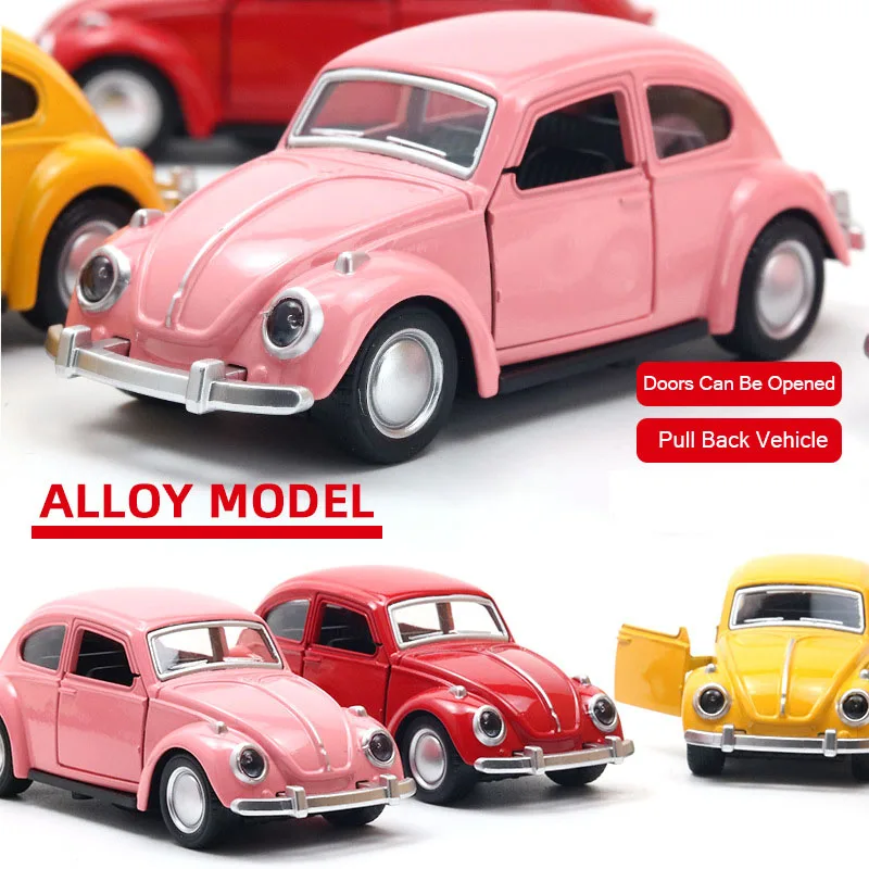 1:36 Alloy Car Model Beetle Vintage Door Opening Toy Motorcar Cake Decoration Collection Accessories For Boy Gift Pull Back Car