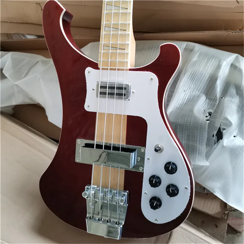 Flyoung 4 Strings Electric Bass Guitar with Maple Fingerboard,White Pearl Inlays,Offer Customize