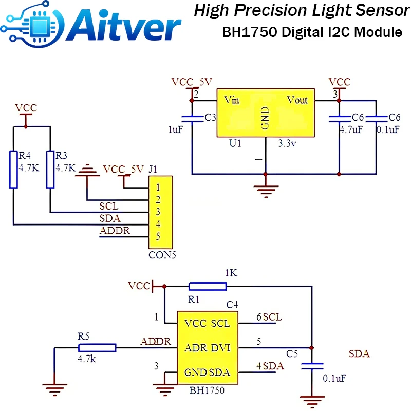 GY302 BH1750 Digital Light Sensor Module 16 Bit Ambient Light Detector I2C 3 to 5V for Arduino ESP32 Raspberry Pi - view 5