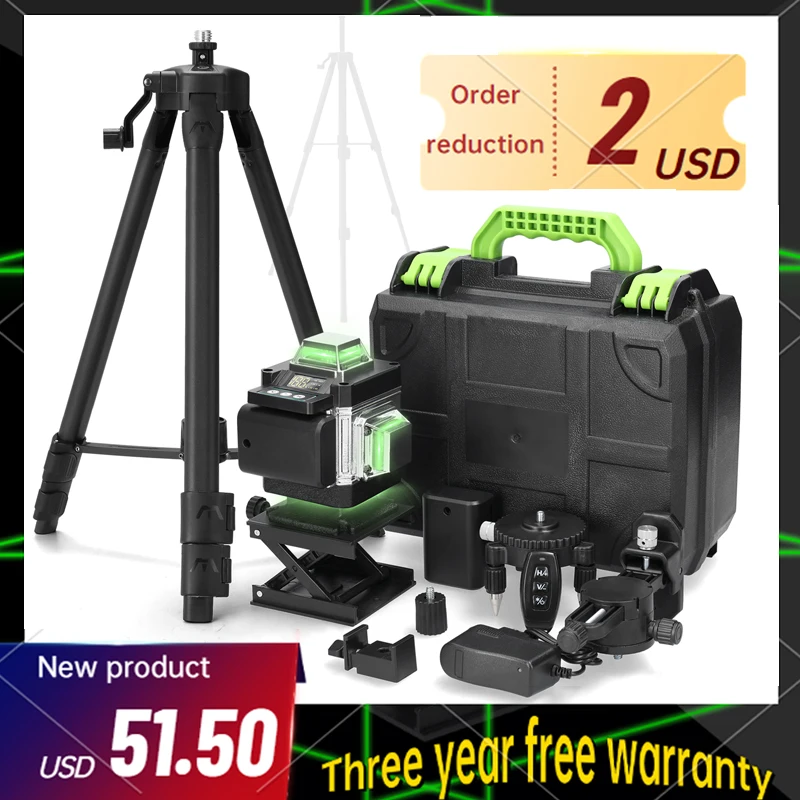 12/16 Lines Laser Level 3° Self-leveling Machine Rechargeable Battery Leveling Tool Ground Wall Sticker with 1.2m Tripod Stand