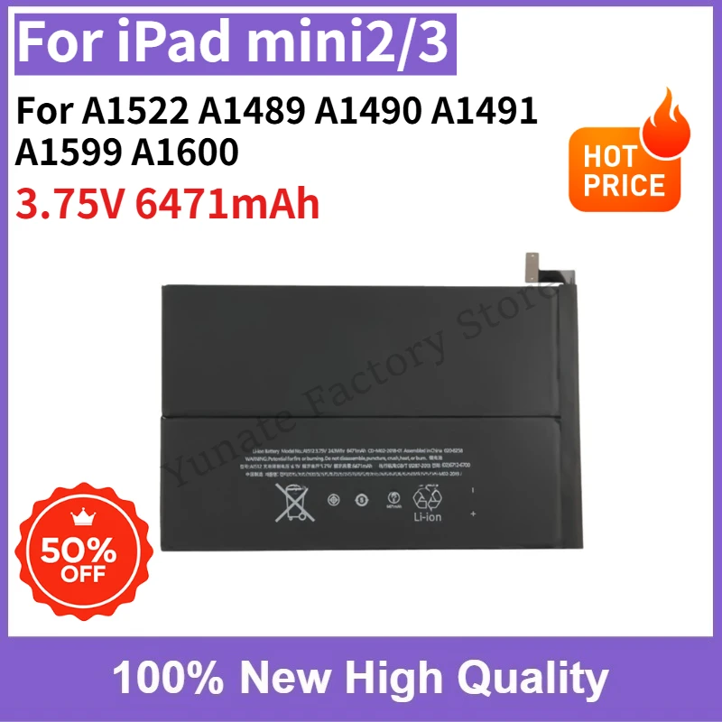 New 3.75V 6471mAh A1512 Tablet Li-Polymer Battery for iPad Mini 2 Mini 3 A1489 A1490 A1491 A1599 A1600 High Capacity