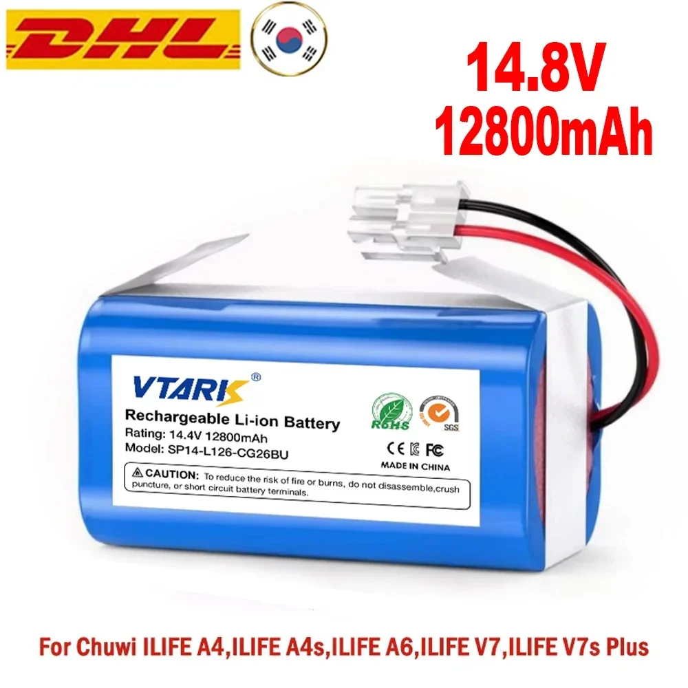 

For 14.8V 12800mAh 14.4V Lithium Battery For ILIFE A4 A4s V7 A6 V7s Plus Robot Vacuum Cleaner ILife 4S1P real Capacity