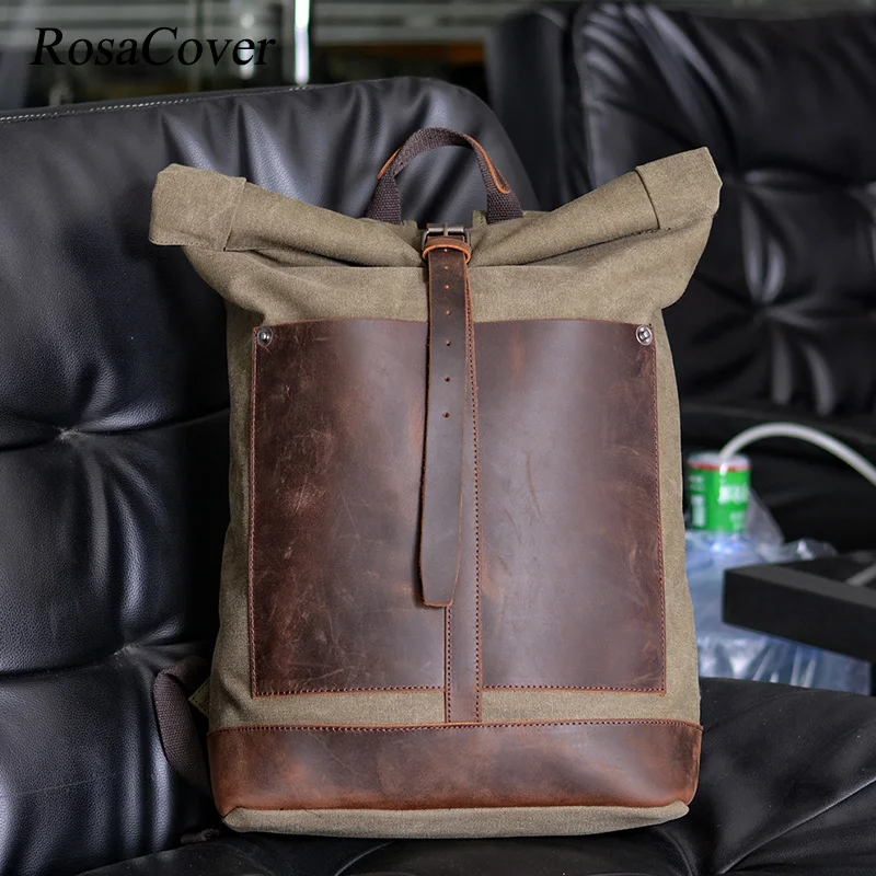 

Vintage Canvas Leather large capacity leisure backpack wearable Expandable sports mountaineering bag Outdoor travel bag Mochilas