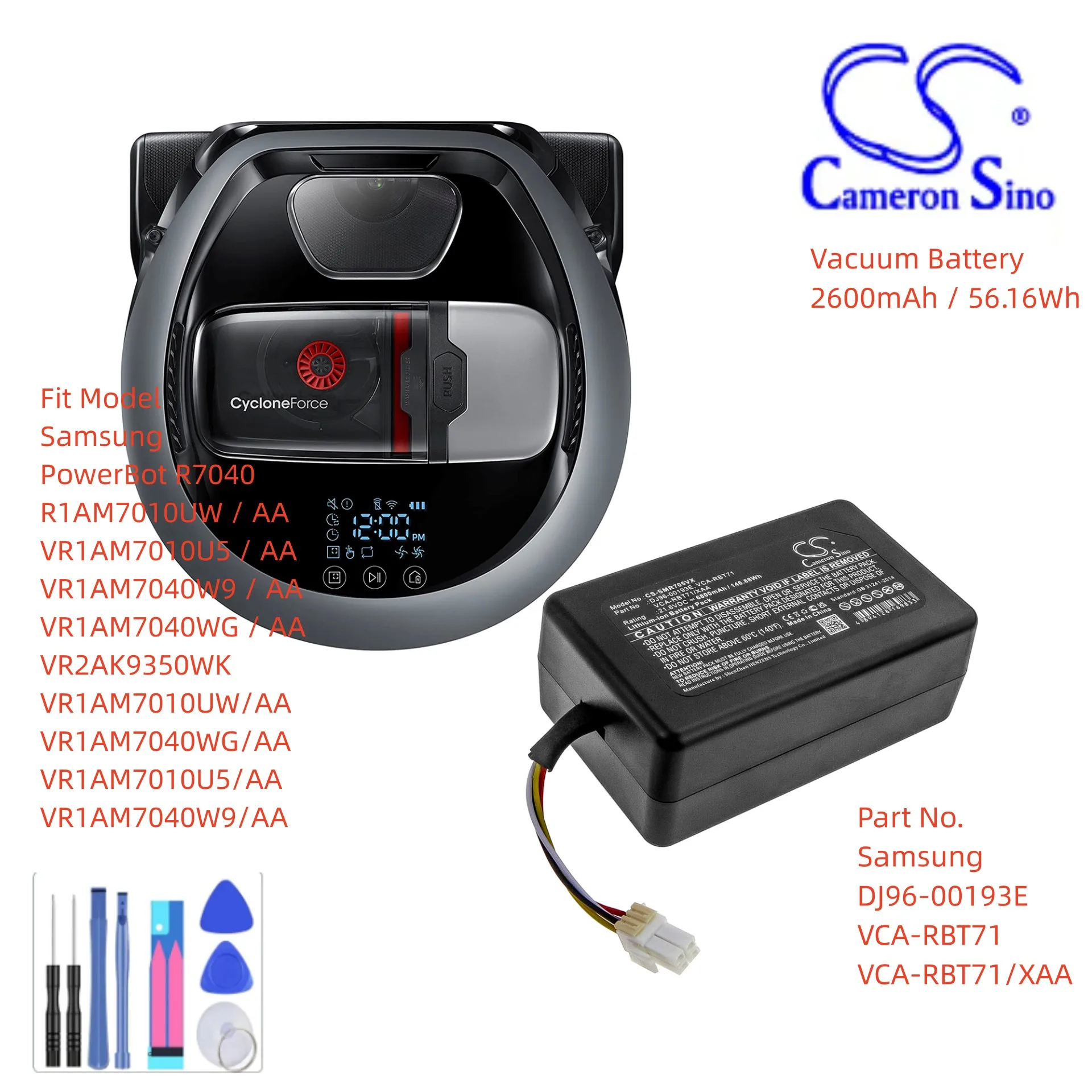 Vacuum Battery For VCA-RBT71/XAA Samsung DJ96-00193E PowerBot R7040 R1AM7010UW VR1AM7010U5 VR1AM7040W9 VR1AM7040WG VR2AK9350WK