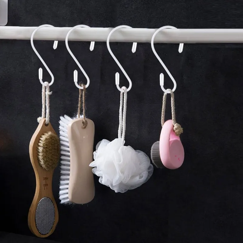 8 Pcs Black S Shape Hooks Hanger Home Bathroom Kitchen Accesories White Metal Hook Rack Hanging for Balcony Plant Shelf Tools