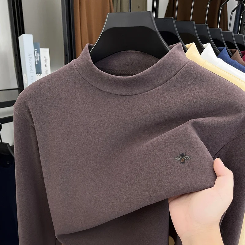 

Luxurious High-Quality Men's Long-Sleeved T-Shirt with Half-Neckline Embroidered with Bees Korean Style Top Simple Mens Clothing