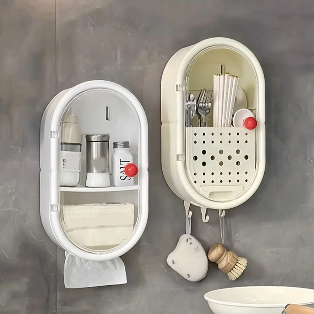 

Wall Mounted Chopsticks Storage Box Dustproof Large Capacity Cosmetic Tissue Storage Rack Plastic Drainage