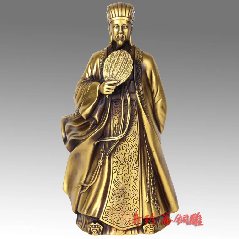 OFFICE HOME business efficacious Protection Talisman # military strategist Zhuge Liang KONG MING brass statue-30 CM TALL