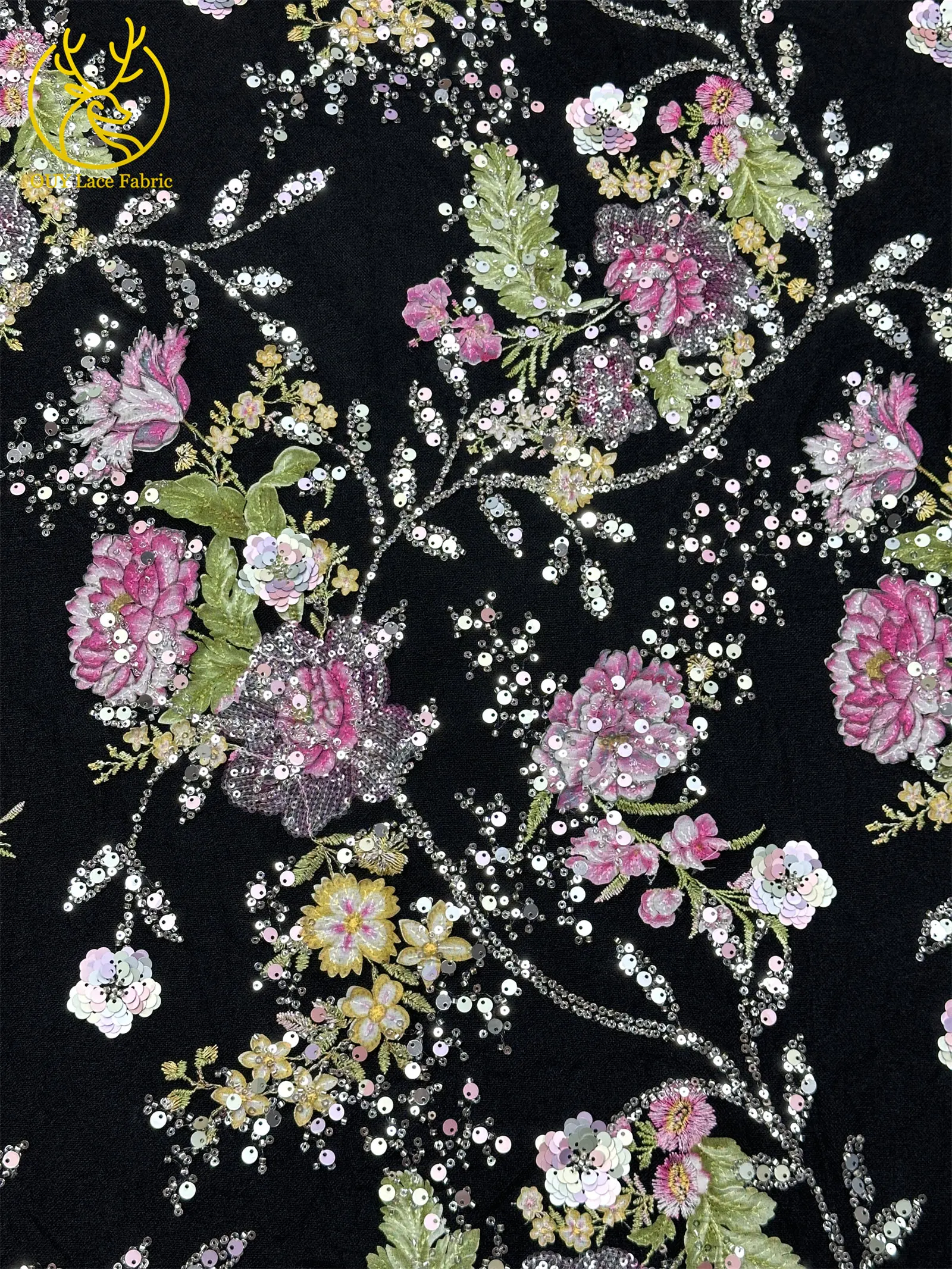 Elegante DIY handgemachte Stickerei-Blumenspitze, afrikanische Perlen-Spitze, französische Pailletten-Tüllspitze für Hochzeitskleid-Design – Detail 13